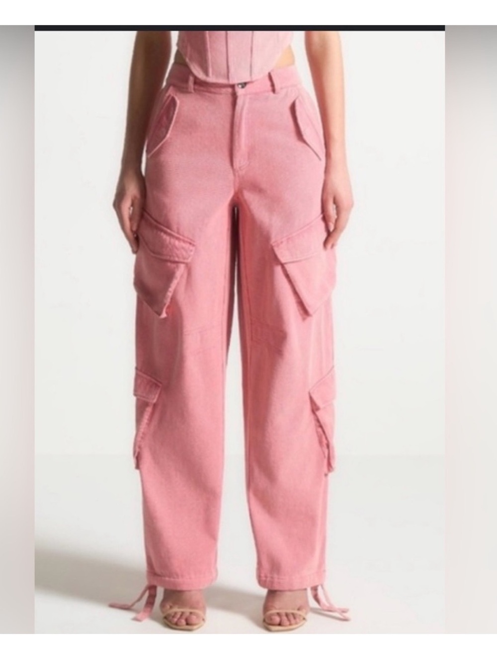 Manière De Voir Coral Pink Cargo Wide-Leg Pants Y2K Festival UK 8 US 4 - Picture 10 of 10